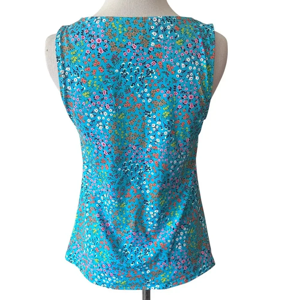 Lands End Floral Tankini Tank Top Womens Size 4 Turquoise UPF 50 Swim Beach